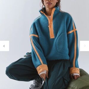 Free People movement Blue and Orange Quarter-Zip Fleece Pullover M